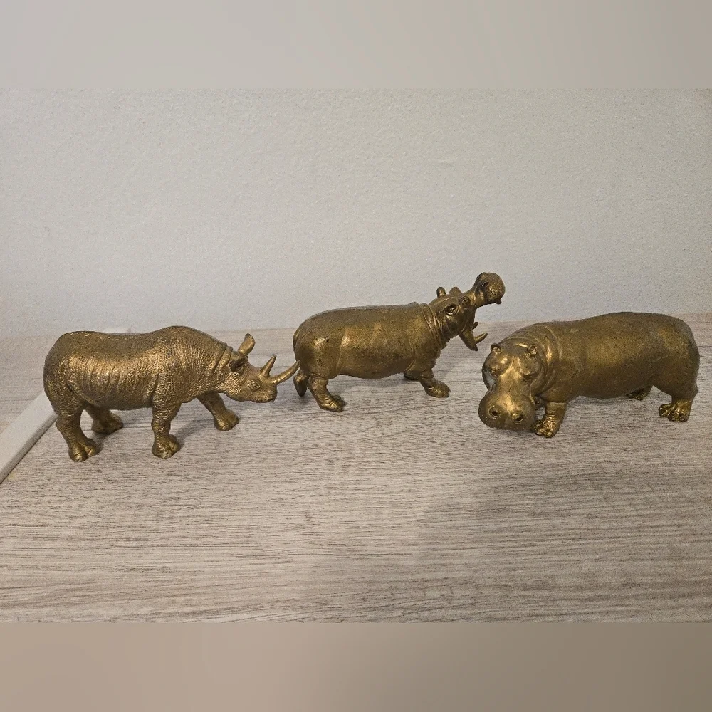 Vintage Safari/Terra By Battat Hippopotamus and Rhinoceros Figures Set Of 3 1996 - Picture 3 of 9